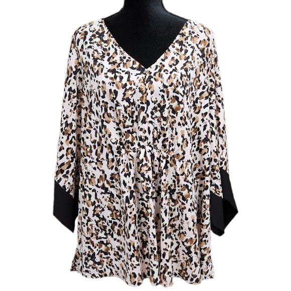 Lane Bryant Cheetah Animal Print Kimono Pink Black Brown V-Neck 18 - Picture 3 of 10